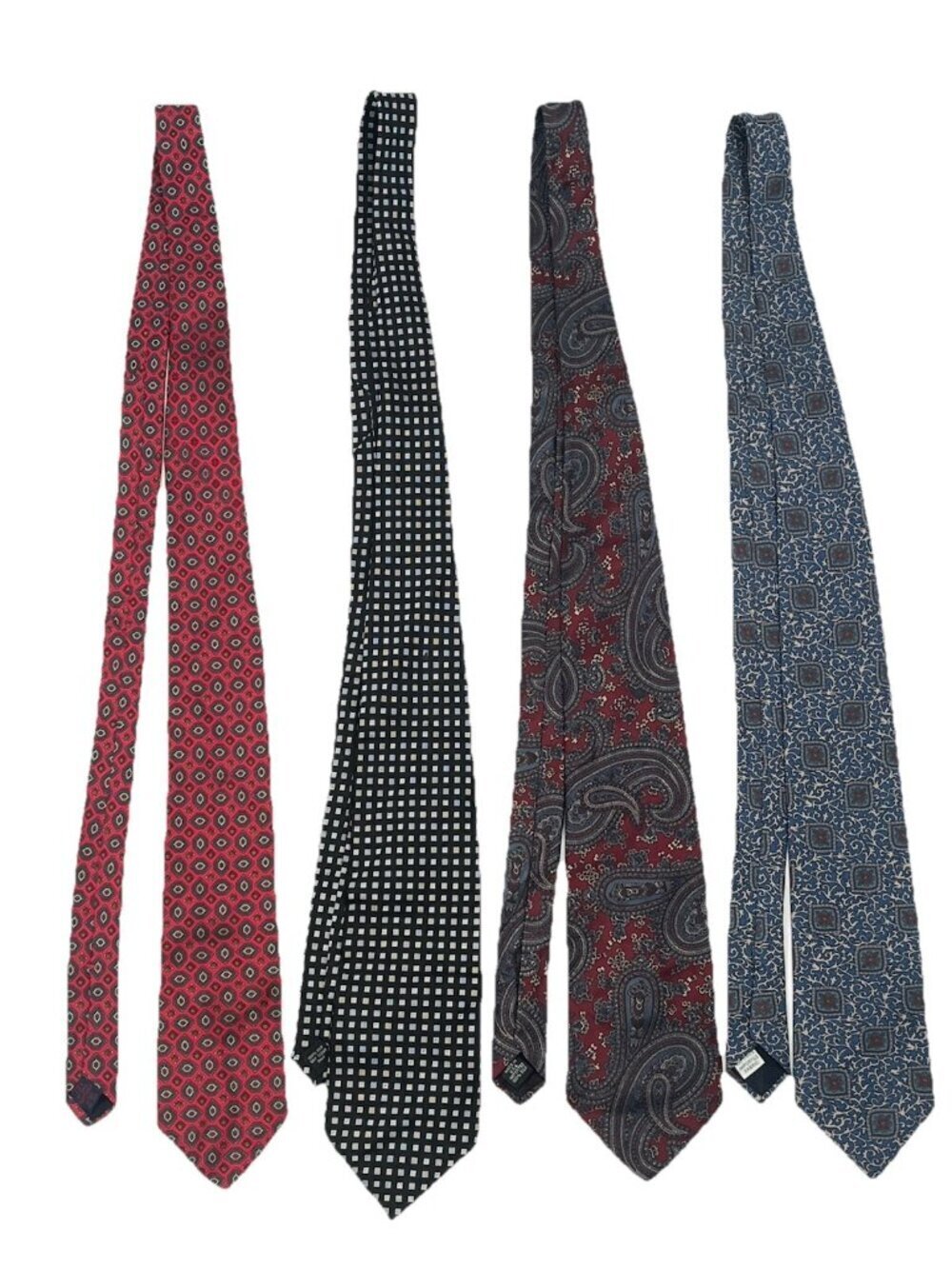 Lot of 4 Designer Silk Ties Rooster Pierre Cardin Countess Mara Paisley Geometri